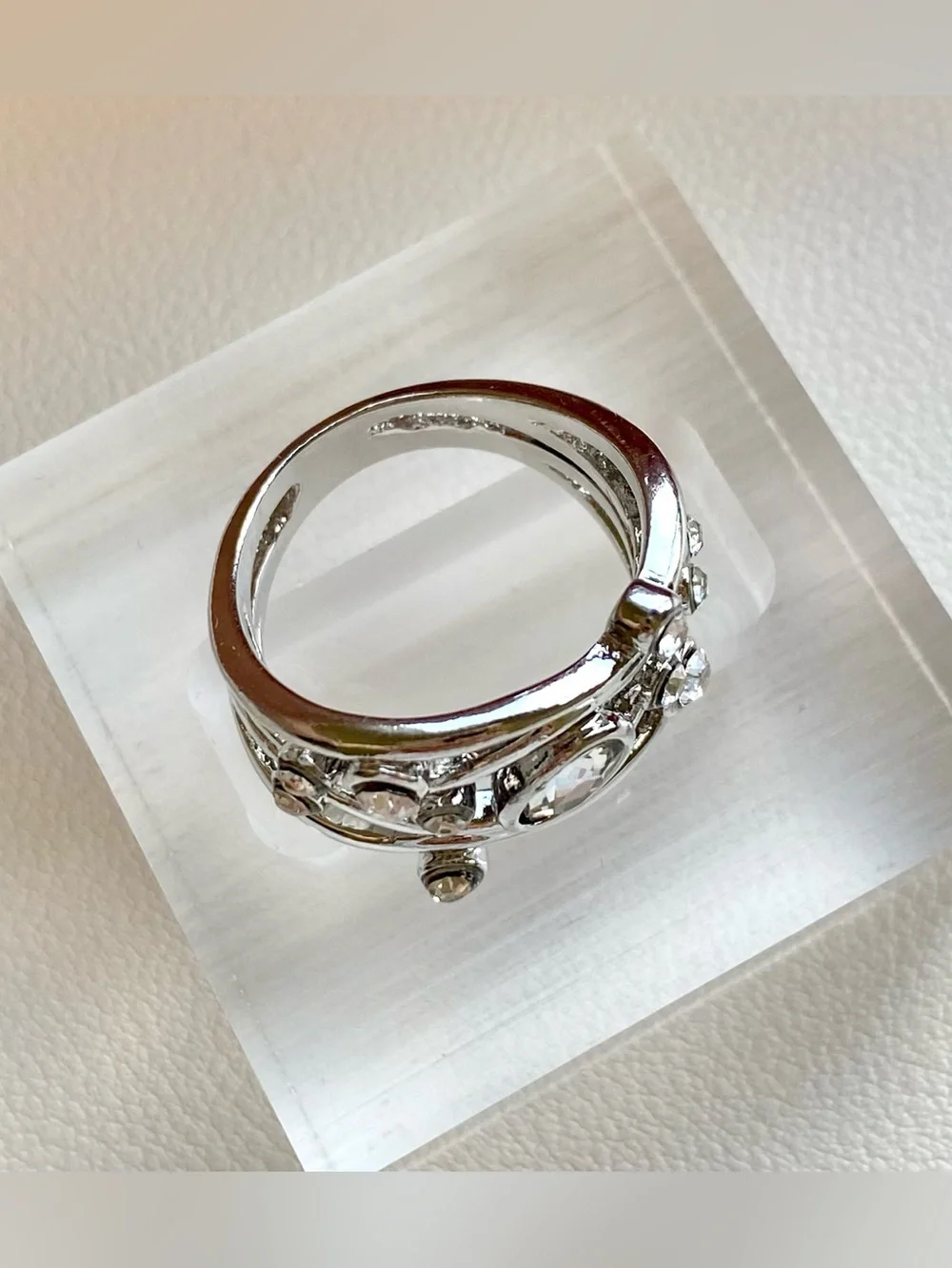 Silver Crystal Multi-Row Statement Ring